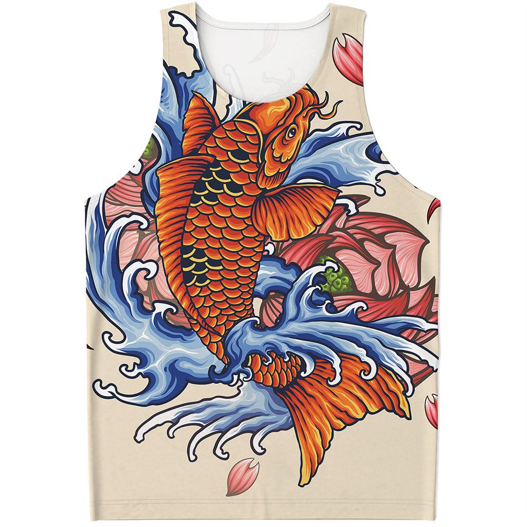 Japanese Koi Fish Tattoo Print Men's Tank Top