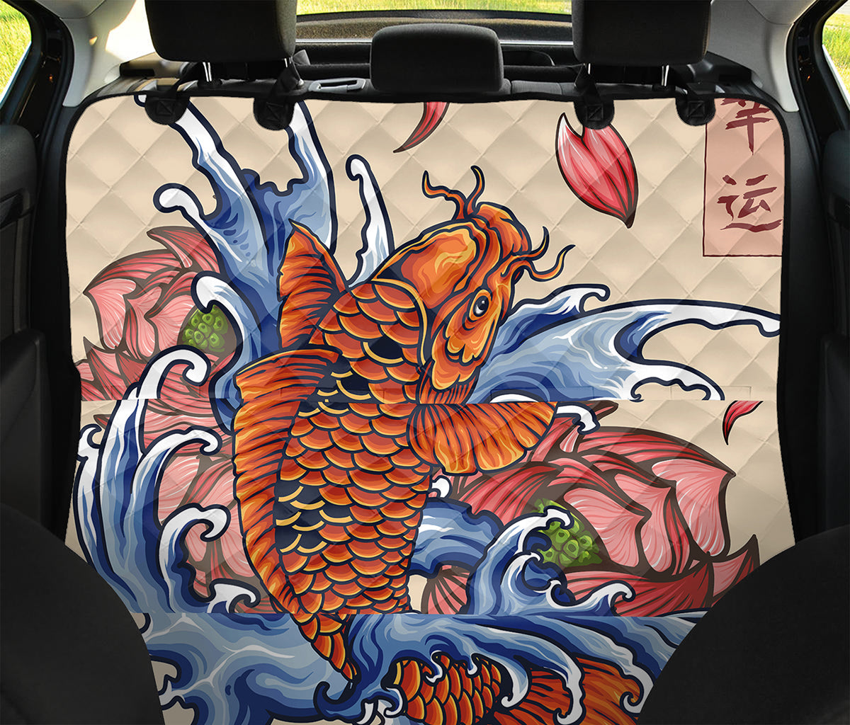 Japanese Koi Fish Tattoo Print Pet Car Back Seat Cover