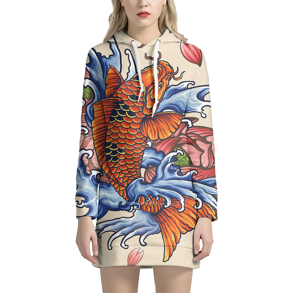 Japanese Koi Fish Tattoo Print Pullover Hoodie Dress