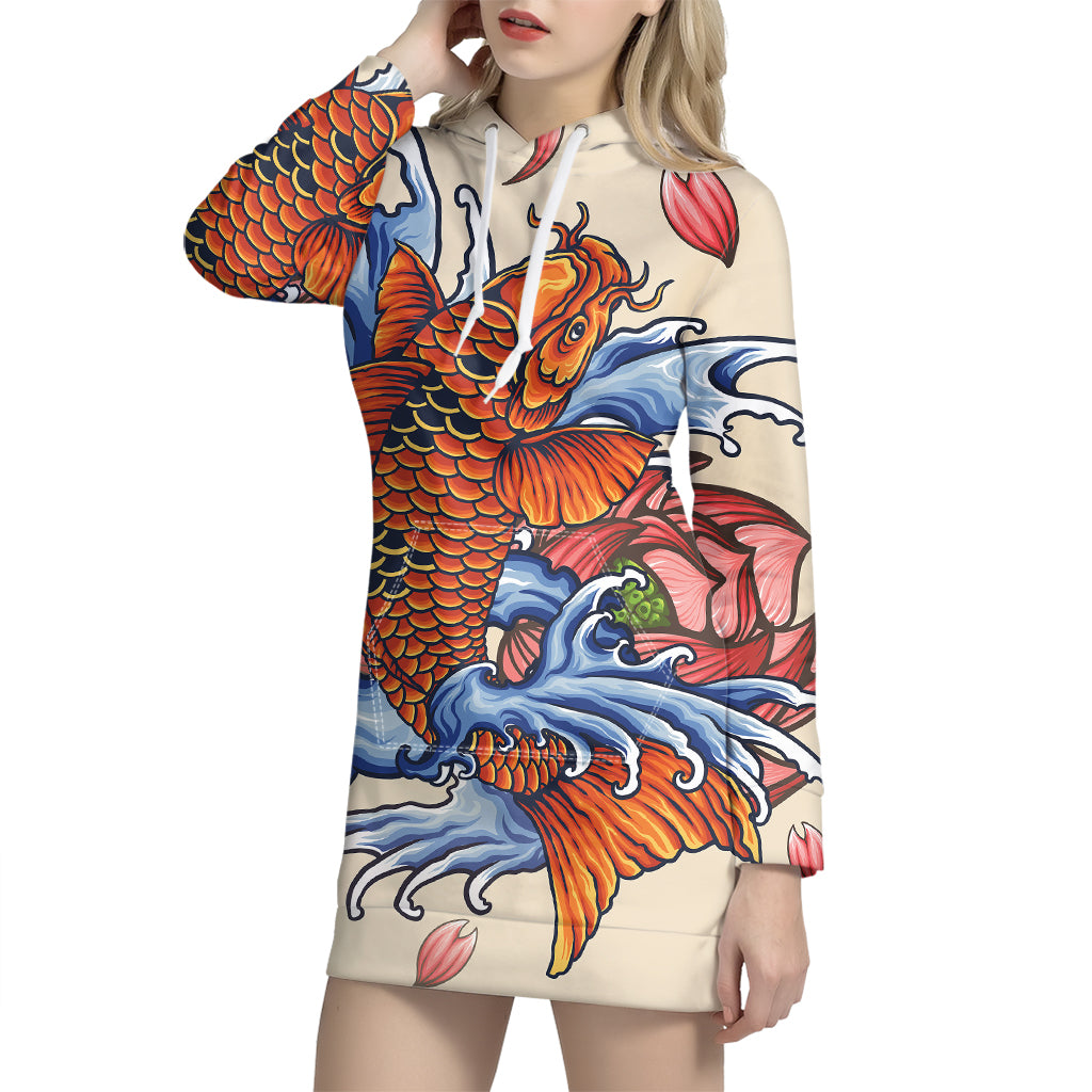 Japanese Koi Fish Tattoo Print Pullover Hoodie Dress