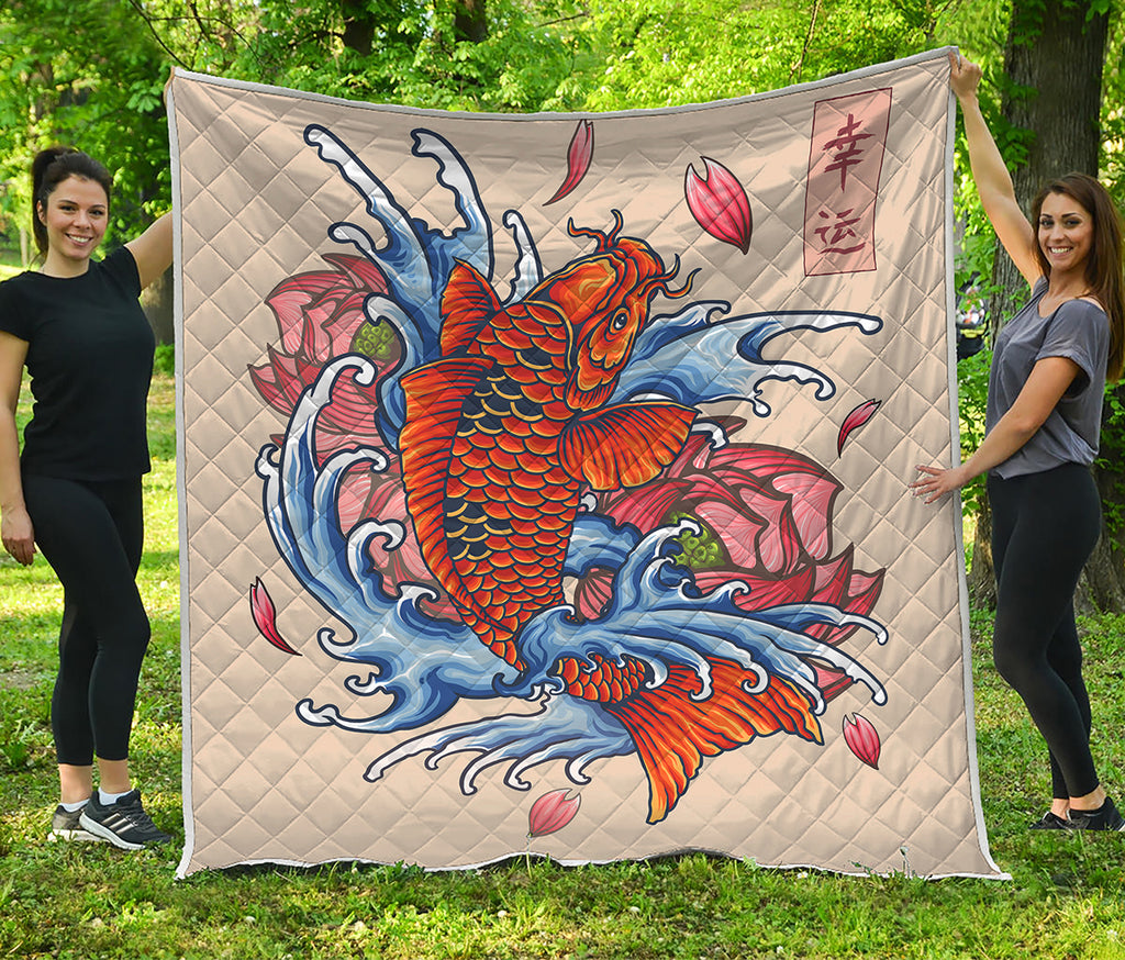 Japanese Koi Fish Tattoo Print Quilt