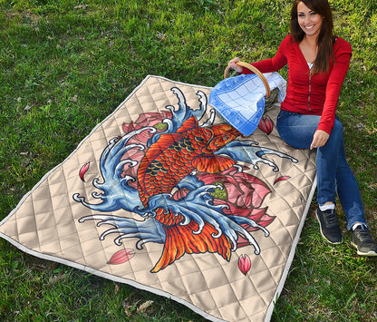 Japanese Koi Fish Tattoo Print Quilt
