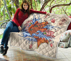 Japanese Koi Fish Tattoo Print Quilt