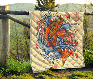 Japanese Koi Fish Tattoo Print Quilt