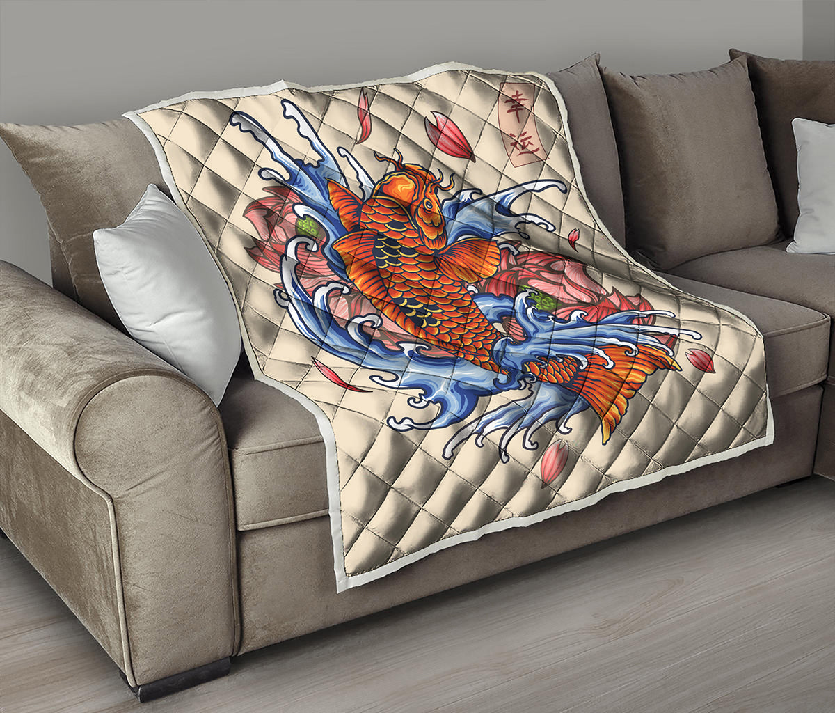 Japanese Koi Fish Tattoo Print Quilt