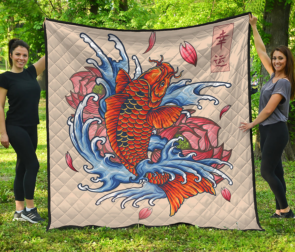 Japanese Koi Fish Tattoo Print Quilt