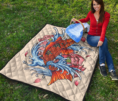 Japanese Koi Fish Tattoo Print Quilt