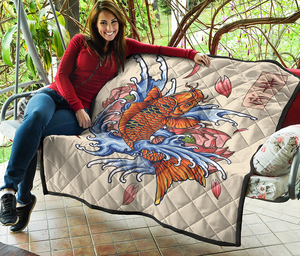 Japanese Koi Fish Tattoo Print Quilt