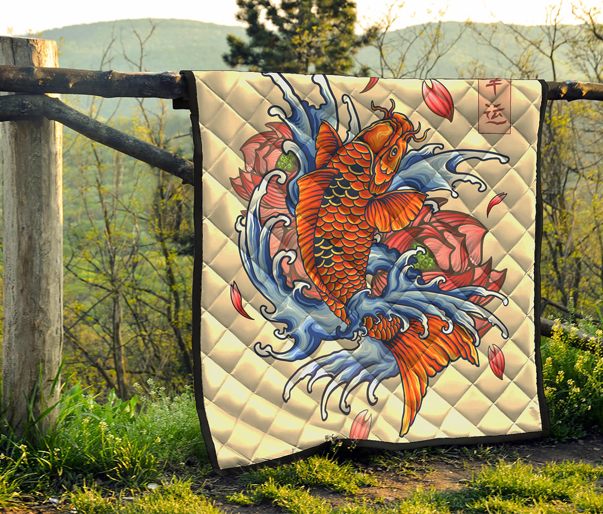 Japanese Koi Fish Tattoo Print Quilt