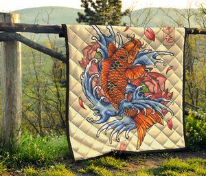 Japanese Koi Fish Tattoo Print Quilt