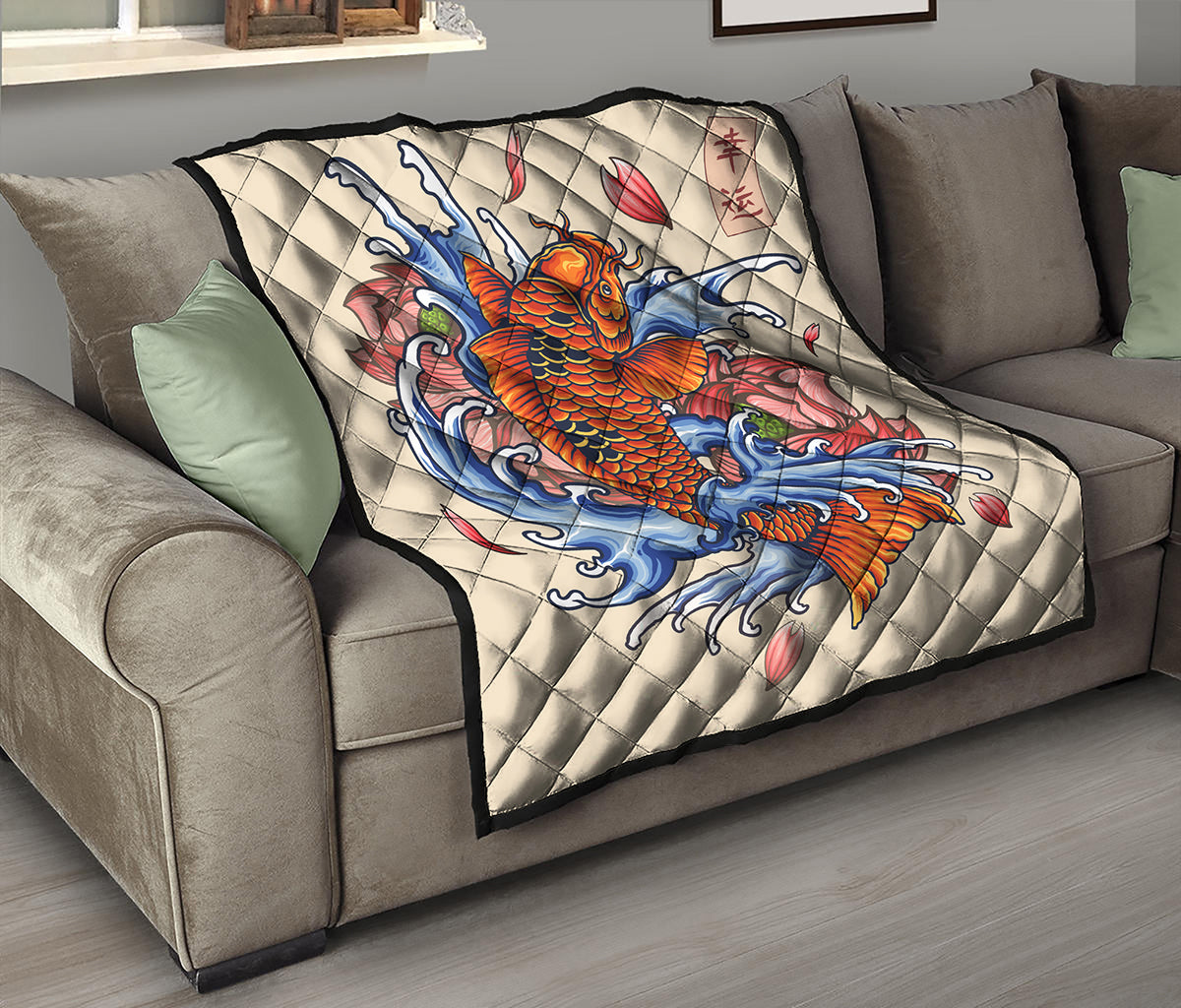 Japanese Koi Fish Tattoo Print Quilt