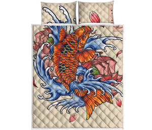 Japanese Koi Fish Tattoo Print Quilt Bed Set