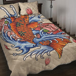 Japanese Koi Fish Tattoo Print Quilt Bed Set