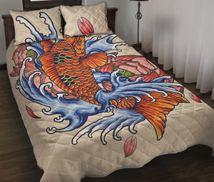 Japanese Koi Fish Tattoo Print Quilt Bed Set