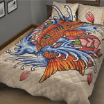 Japanese Koi Fish Tattoo Print Quilt Bed Set