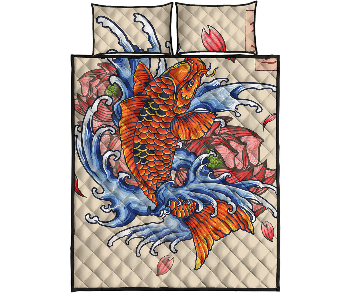 Japanese Koi Fish Tattoo Print Quilt Bed Set