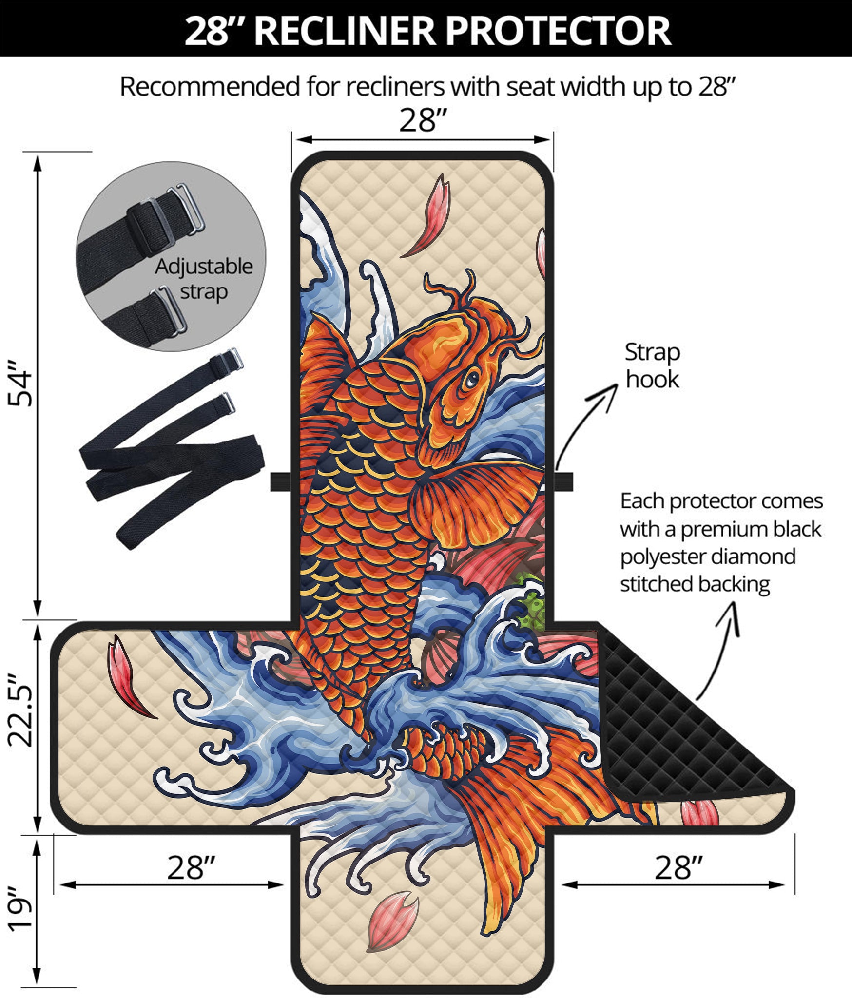 Japanese Koi Fish Tattoo Print Recliner Protector