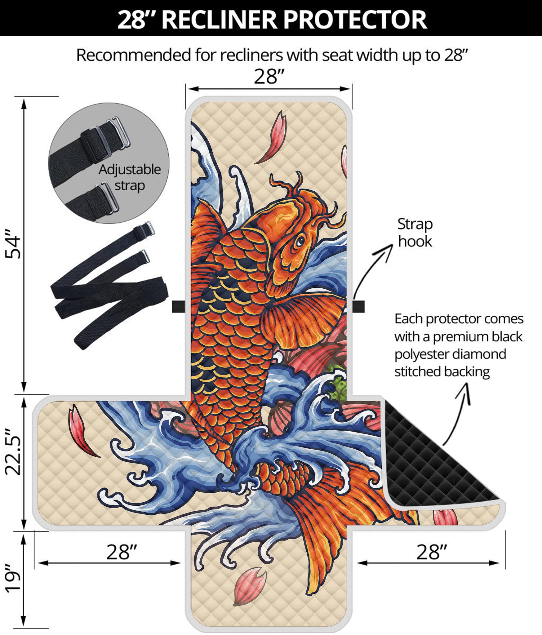 Japanese Koi Fish Tattoo Print Recliner Protector