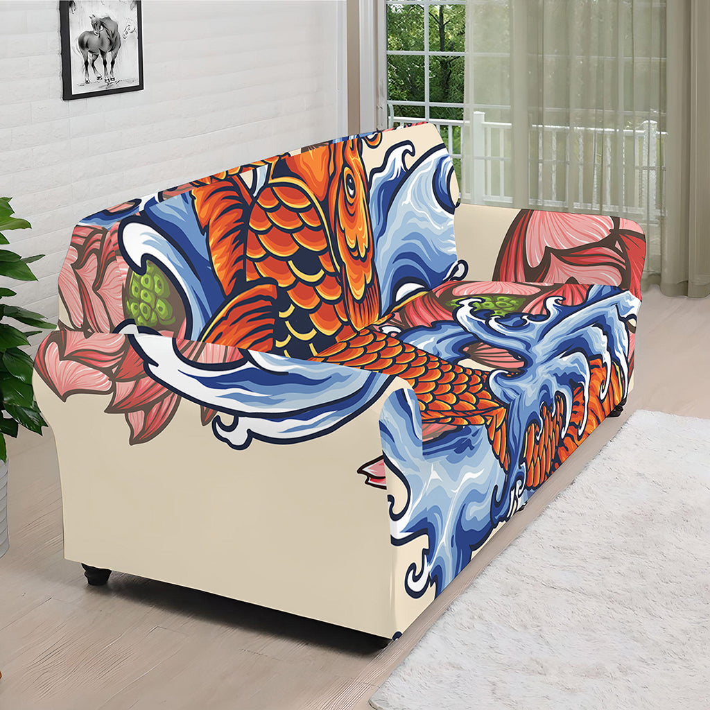 Japanese Koi Fish Tattoo Print Sofa Cover