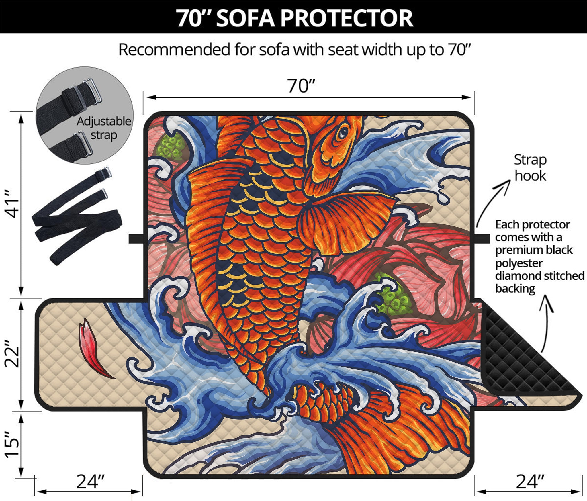 Japanese Koi Fish Tattoo Print Sofa Protector