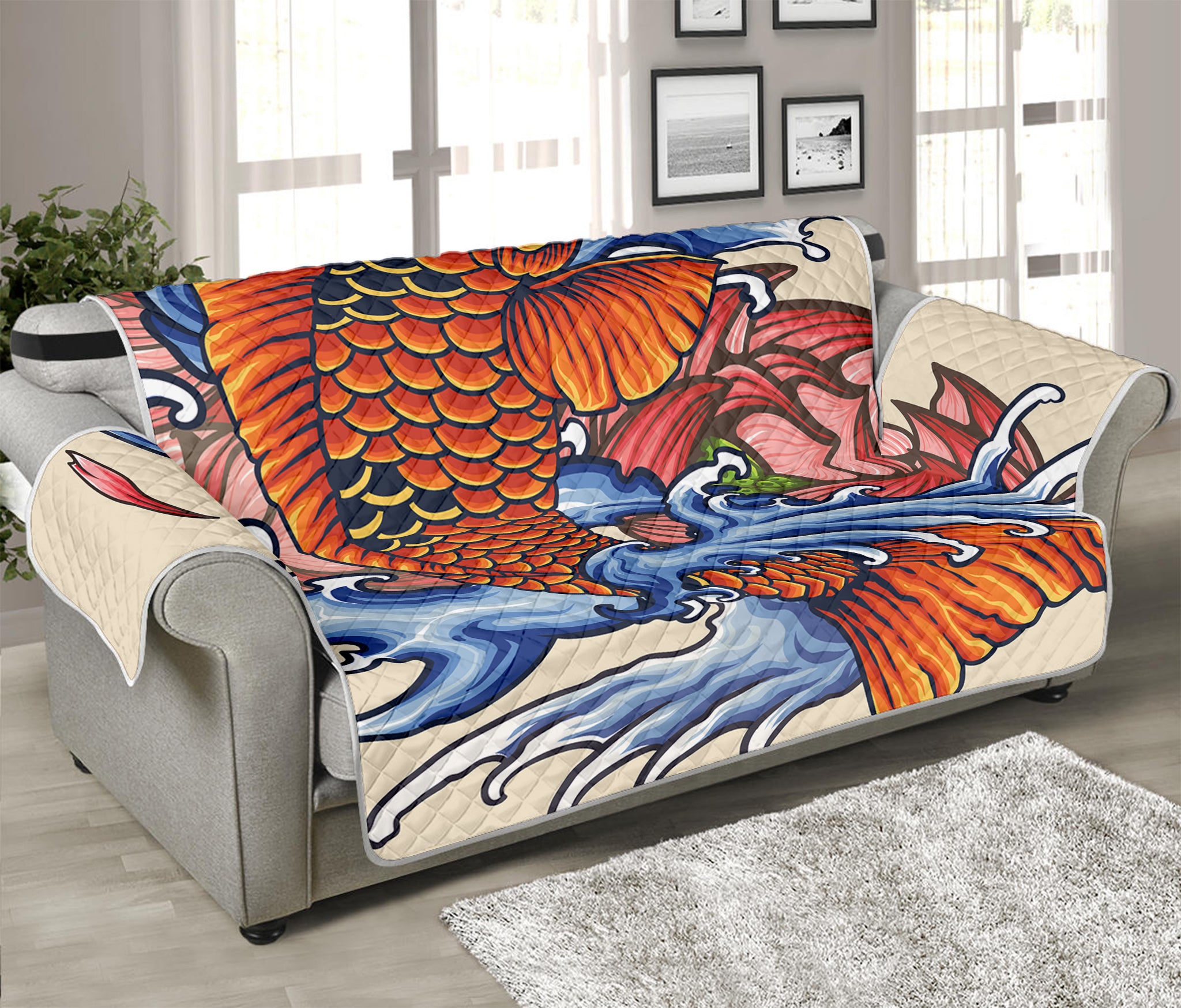 Japanese Koi Fish Tattoo Print Sofa Protector