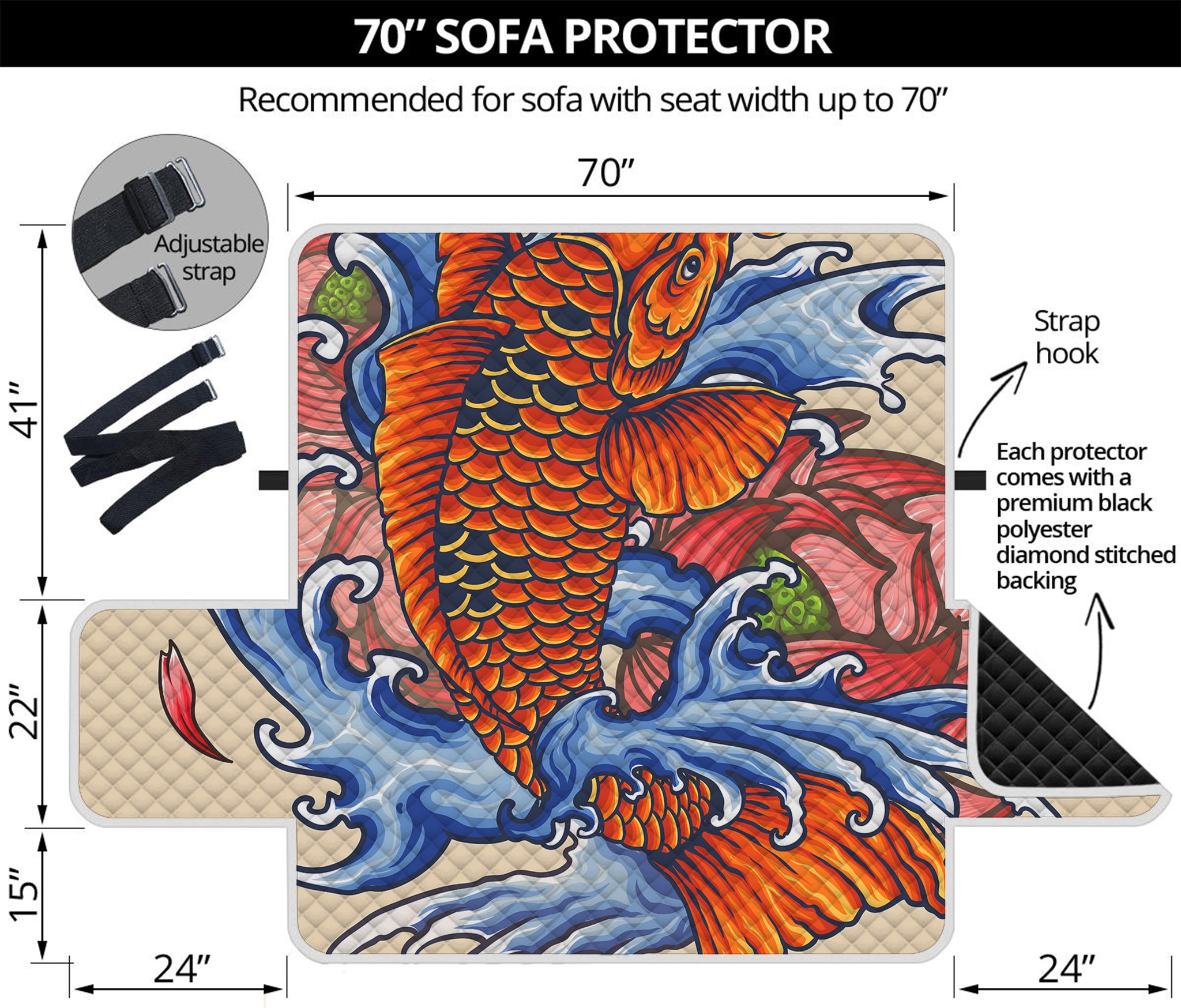 Japanese Koi Fish Tattoo Print Sofa Protector