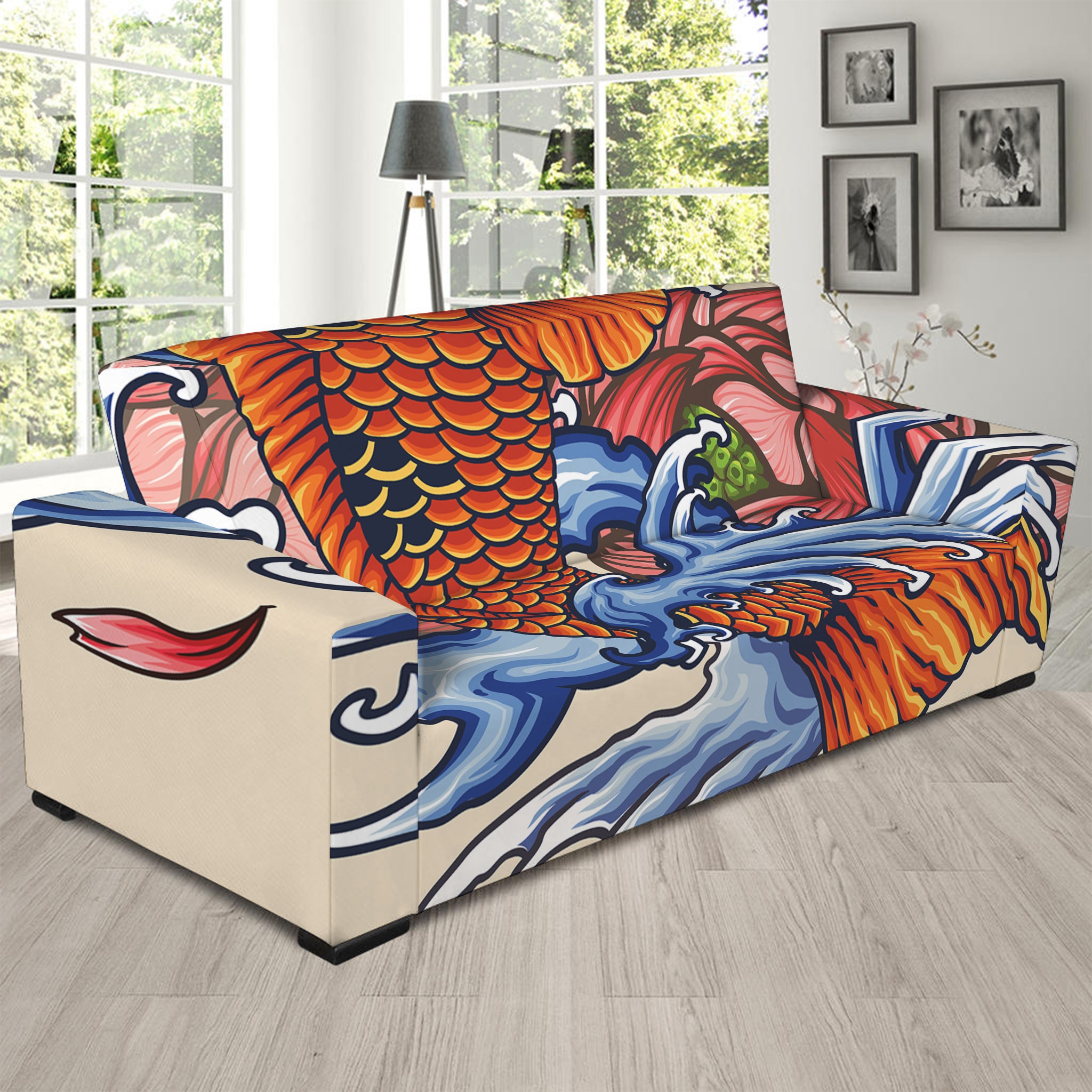 Japanese Koi Fish Tattoo Print Sofa Slipcover