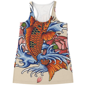 Japanese Koi Fish Tattoo Print Women's Racerback Tank Top