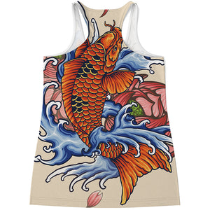 Japanese Koi Fish Tattoo Print Women's Racerback Tank Top