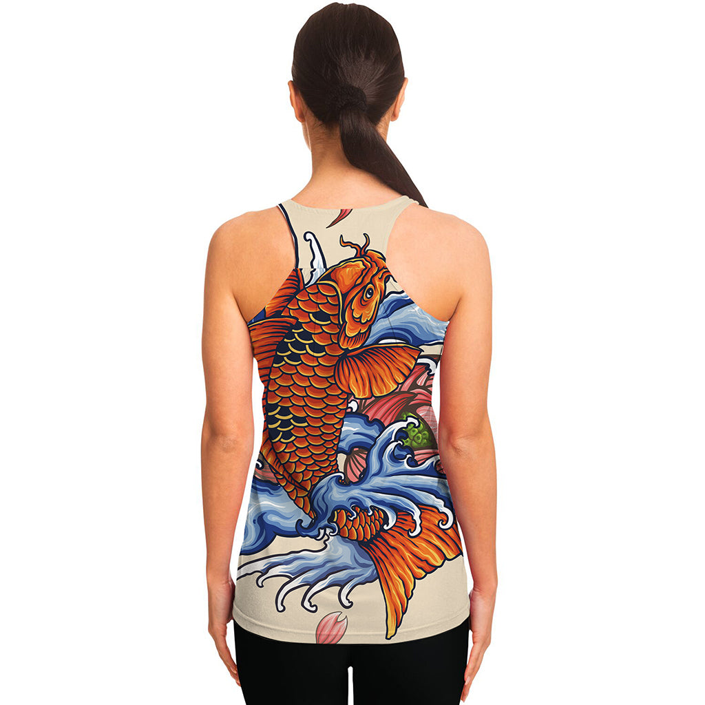 Japanese Koi Fish Tattoo Print Women's Racerback Tank Top