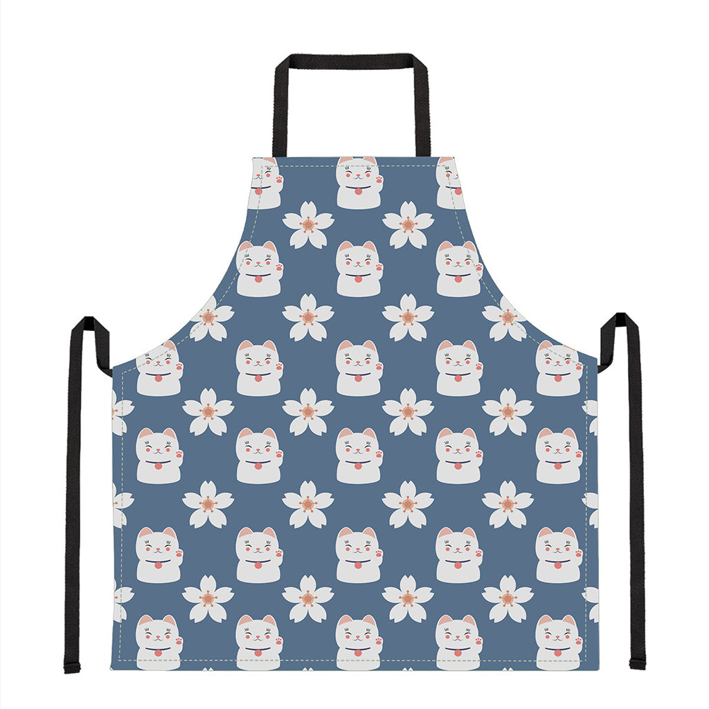 Japanese Lucky Cat And Sakura Print Apron