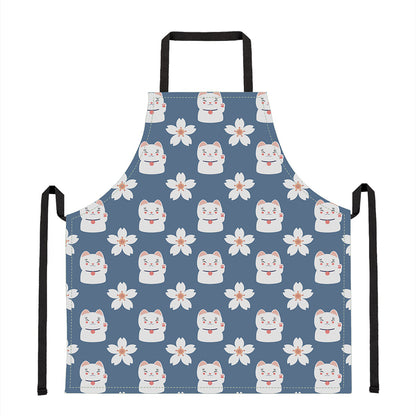 Japanese Lucky Cat And Sakura Print Apron