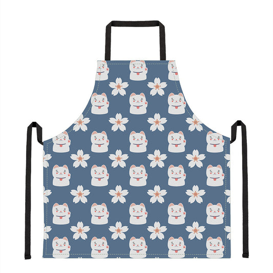 Japanese Lucky Cat And Sakura Print Apron