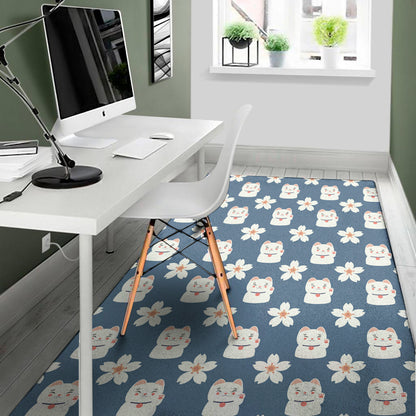 Japanese Lucky Cat And Sakura Print Area Rug