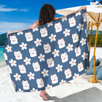 Japanese Lucky Cat And Sakura Print Beach Sarong Wrap