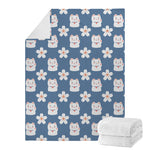 Japanese Lucky Cat And Sakura Print Blanket