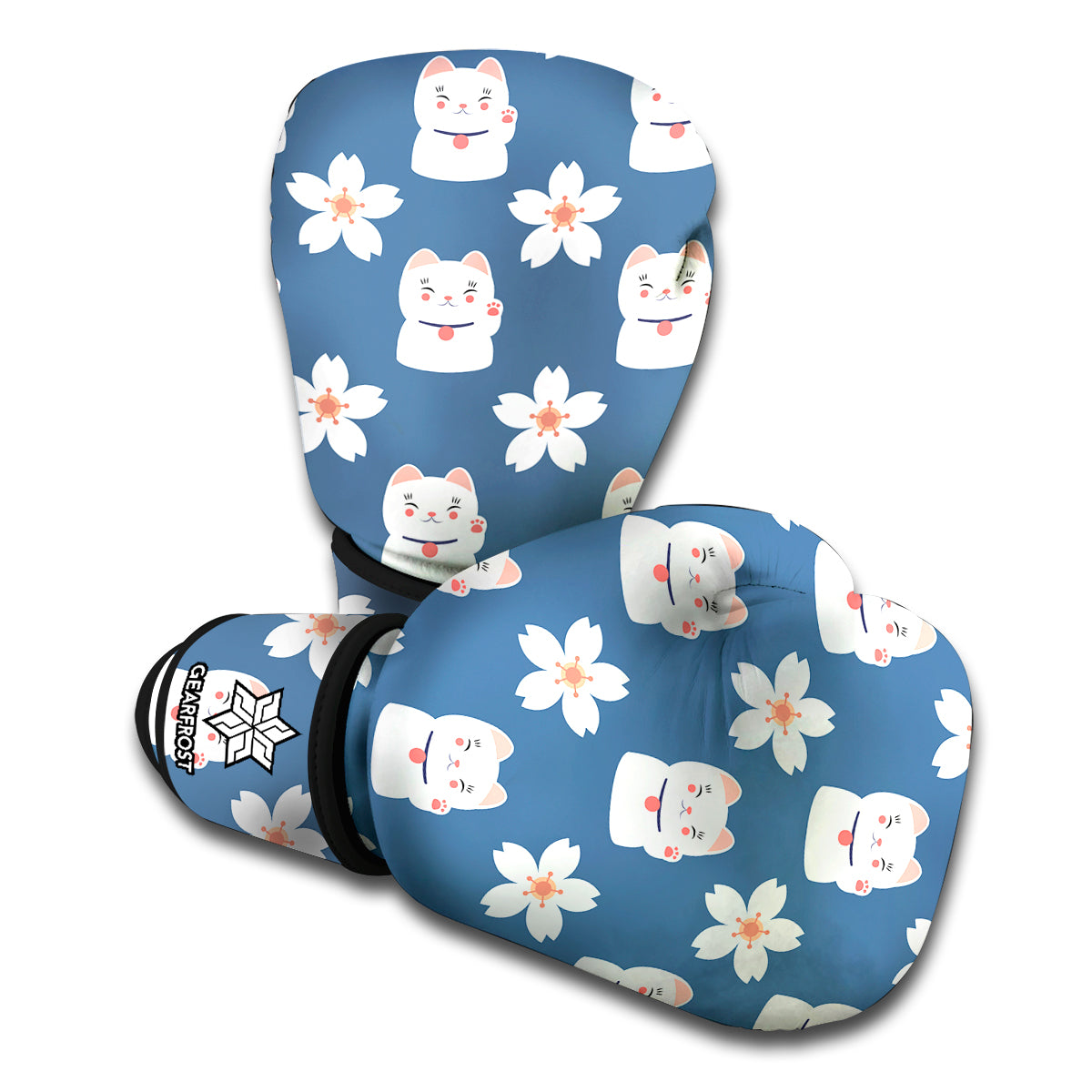 Japanese Lucky Cat And Sakura Print Boxing Gloves