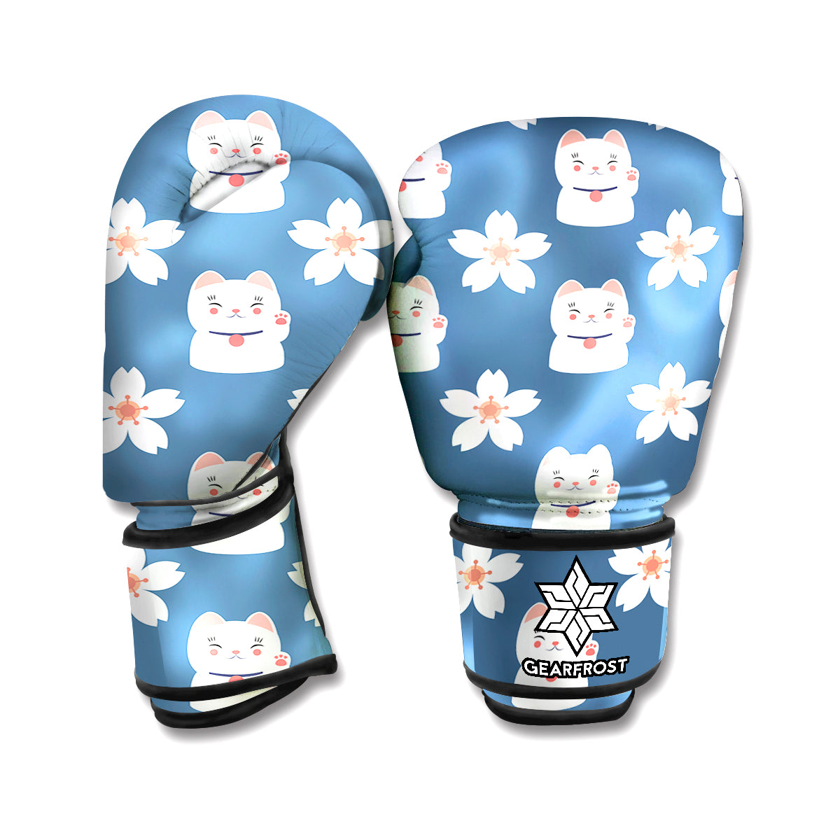 Japanese Lucky Cat And Sakura Print Boxing Gloves