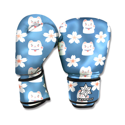 Japanese Lucky Cat And Sakura Print Boxing Gloves