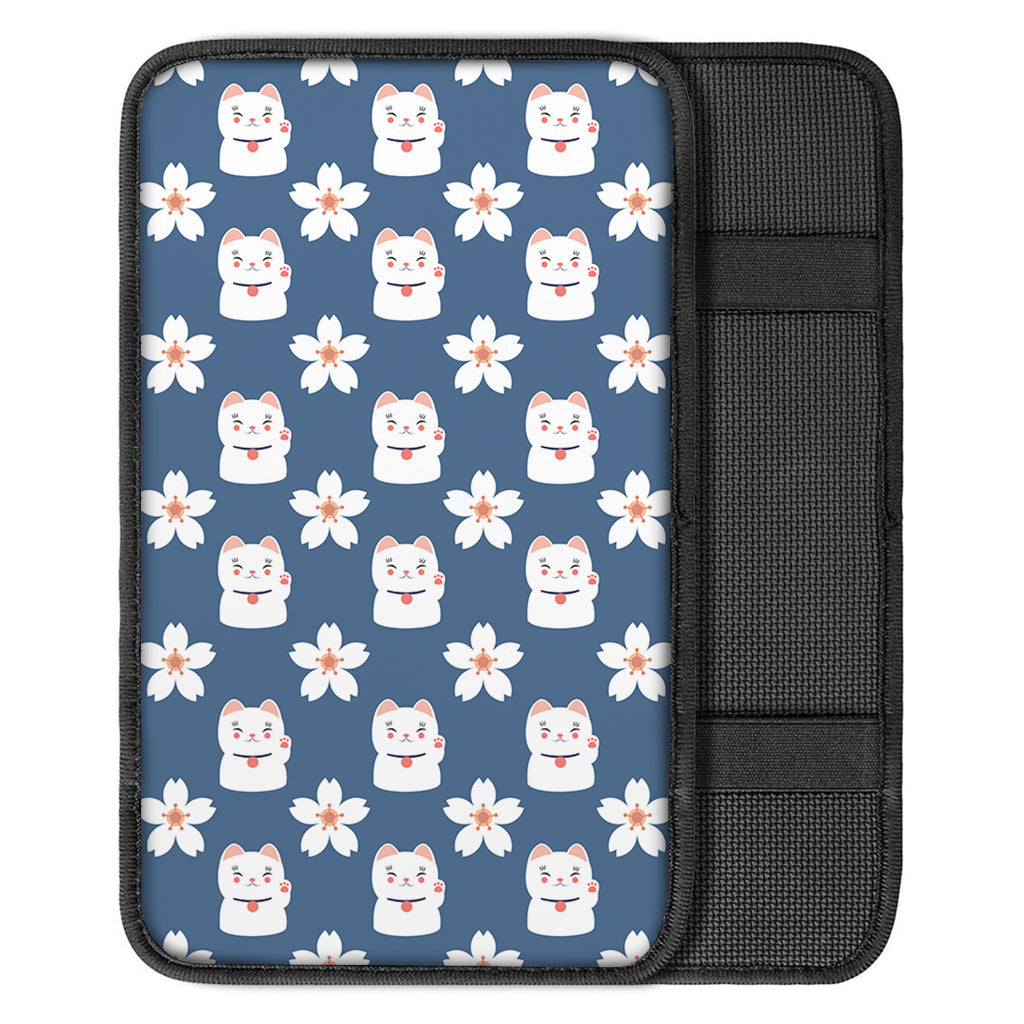 Japanese Lucky Cat And Sakura Print Car Center Console Cover