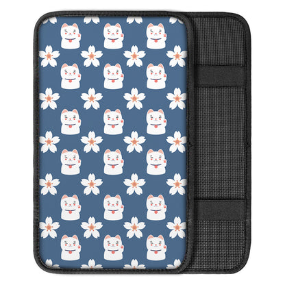Japanese Lucky Cat And Sakura Print Car Center Console Cover