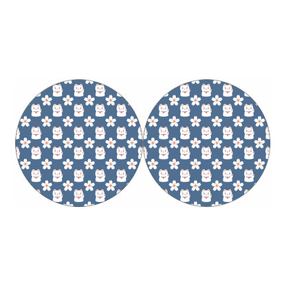 Japanese Lucky Cat And Sakura Print Car Coasters