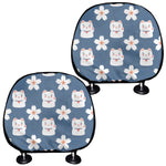 Japanese Lucky Cat And Sakura Print Car Headrest Covers