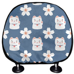 Japanese Lucky Cat And Sakura Print Car Headrest Covers