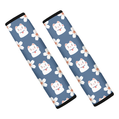 Japanese Lucky Cat And Sakura Print Car Seat Belt Covers
