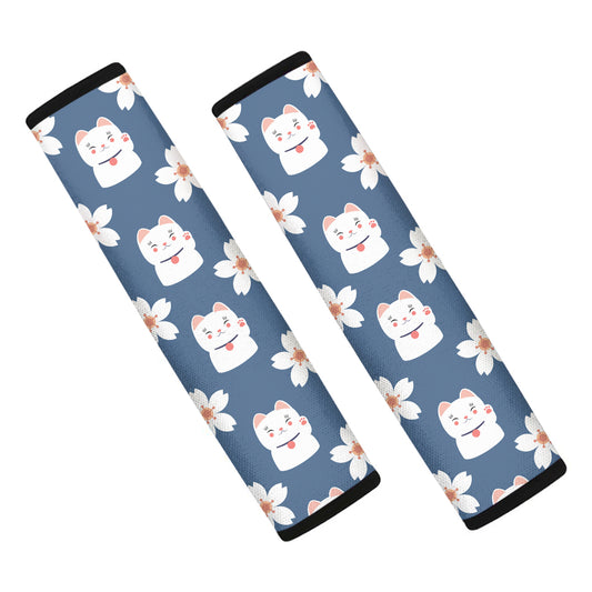 Japanese Lucky Cat And Sakura Print Car Seat Belt Covers
