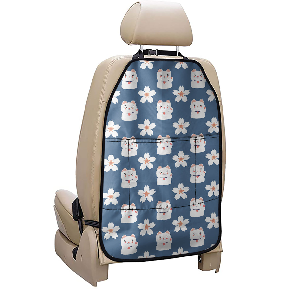 Japanese Lucky Cat And Sakura Print Car Seat Organizers