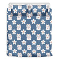 Japanese Lucky Cat And Sakura Print Duvet Cover Bedding Set