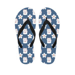 Japanese Lucky Cat And Sakura Print Flip Flops