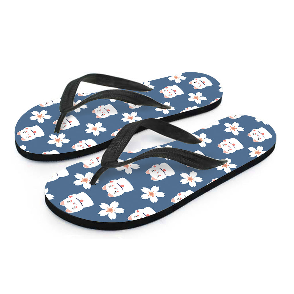 Japanese Lucky Cat And Sakura Print Flip Flops